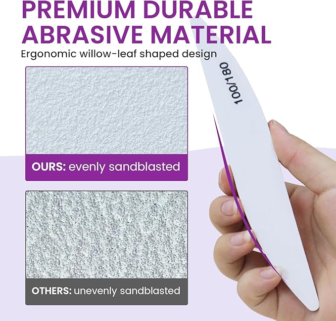 10PCS Nail Files 100/180 Set Grit Double Sided for Natural and Acrylic Nails Professional Fingernail Emery Boards and Shine Kit Supplies for Salon and Home Tech