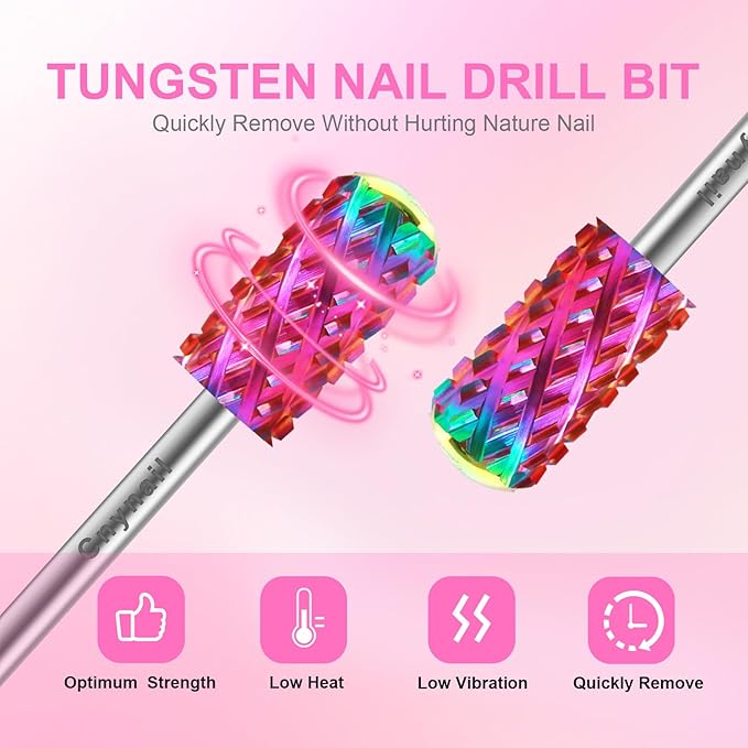 3/32" 2PCS Large Barrel Smooth Round Top Tungsten Carbide Nail Drill Bit Safety Bit for Gel & Acrylic Removal, 2-Way Rotating Efile Tip, Salon Electric File Accessory (4XC Grit, Multicolor)