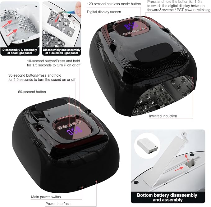 LIMEGIRL Cordless Nail Lamp, 72W Powerful UV LED Nail Dryer with Replaceable Lamp Beads & Battery, UV Light for Gel Polish, Rechargeable & Portable for Professional Nail Salon Use (Black, One Battery)