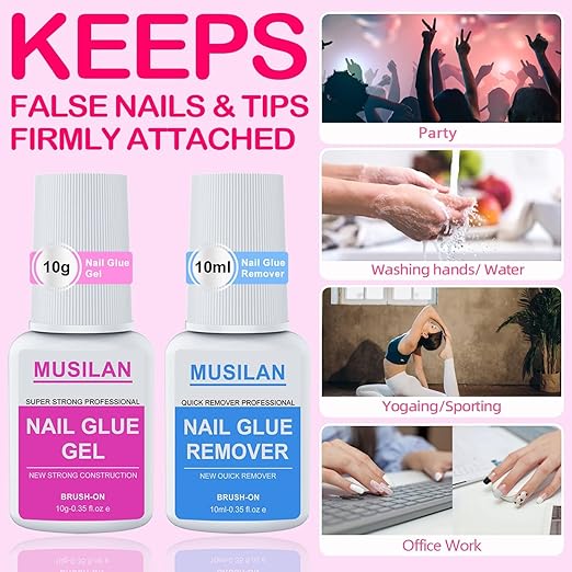 New Upgrade Nail Glue and Glue Remover Kit,Super Strong Nail Gel for Press On Acrylic Nails Tips and Quickly Nail Removes for Long Lasting Fake Acrylic Gel Kit