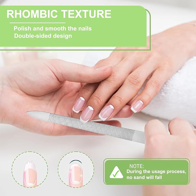 6 Pack Stainless Steel Nail File with Sharp Pointed Tip, Double Sided Metal Diamond Nail Filer for Natural Nails, Manicure Pedicure Tool for Salon Home Travel - 5.5 Inch