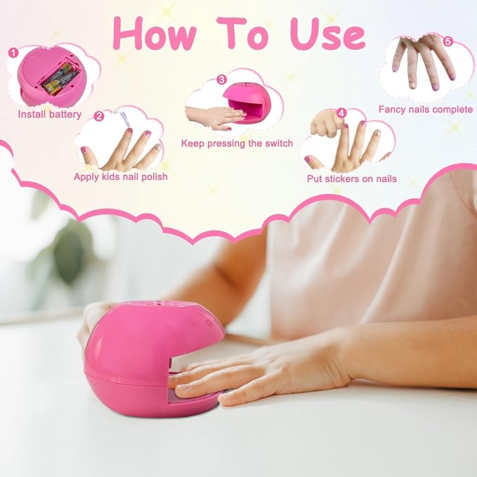 Portable Nail Dryer for Kids, Quick Dry Nail Dryer for Regular Polish, Fingernail Polish Dryer, Safe Air Blow Nail Dryer Fan, Do Manicure at Home, Ideal Christmas Gift for Girls Aged 6-12