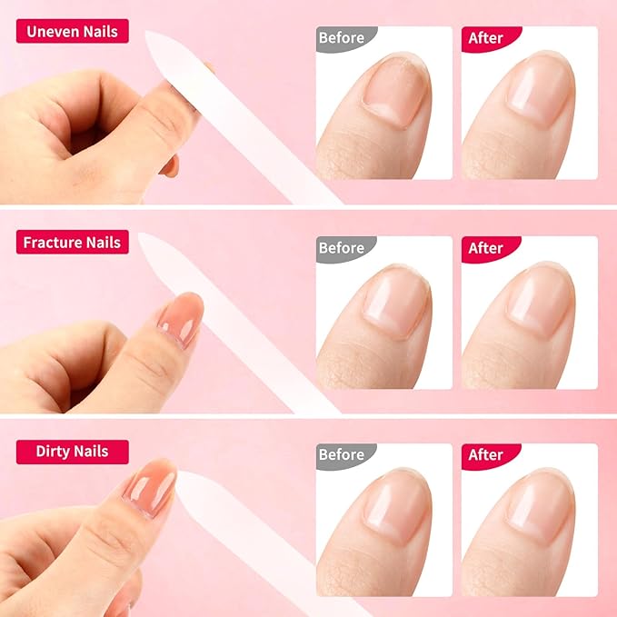Crystal Nail Files, Double Sided 180/320 Grit, Case Included - Perfect for Natural Nails, Pedicure Use - Red