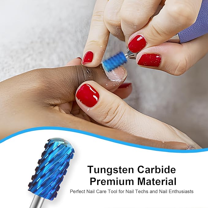 3/32" Large Barrel Smooth Round Top Tungsten Carbide Nail Drill Bit Safety Bit for Gel & Acrylic Removal, 2-Way Rotating Efile Tip, Salon Electric File Accessory (3XC Grit, Blue)