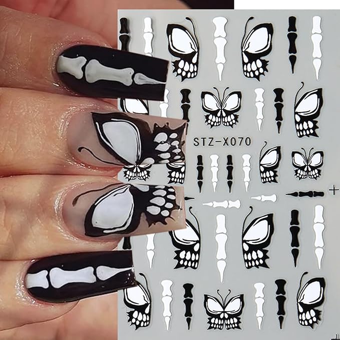 6 Sheets Halloween Nail Art Stickers 3D Self Adhesive Cute Nail Stickers Halloween Nail Art Decals Ghost Spider Web Butterfly Heart Nails Design Manicure Decorations for Women DIY Nail Supplies