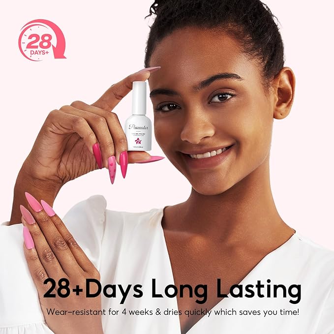 PEACECOLOR Pink Gel Nail Polish Set, 6 Colors 10ML Gel Polish Starter Kit Pink White Glitter Collection Soak Off Gel Manicure Set for Nail Art Home Salon