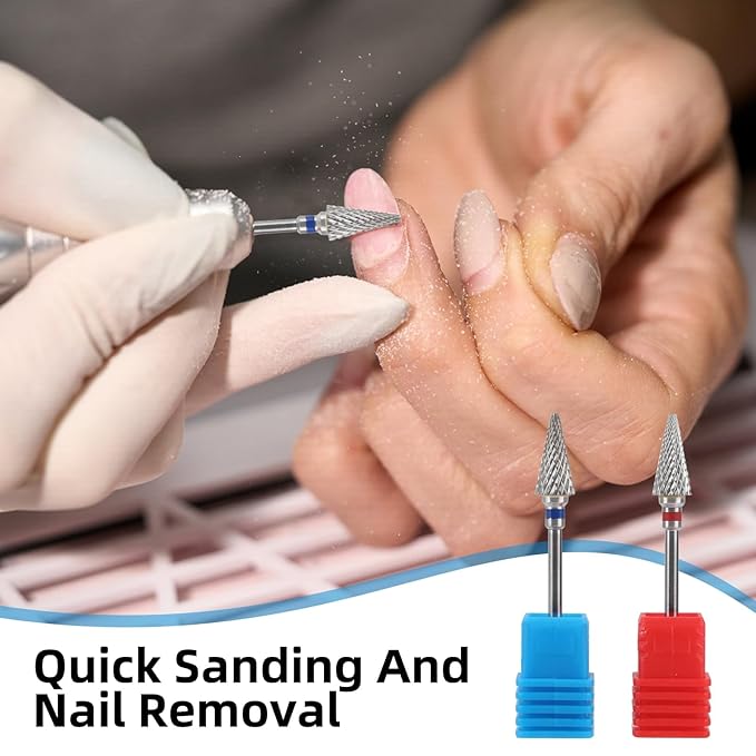 3/32" 5 in 1 Professional Carbide Nail Drill Bits Sets, 2 Pack Tungsten Safety Drill Bits Tech, Cuticle Bit Fast Remove for Manicurist Nail Salon Manicure Pedicure Gel Polishing (Pointed Head)