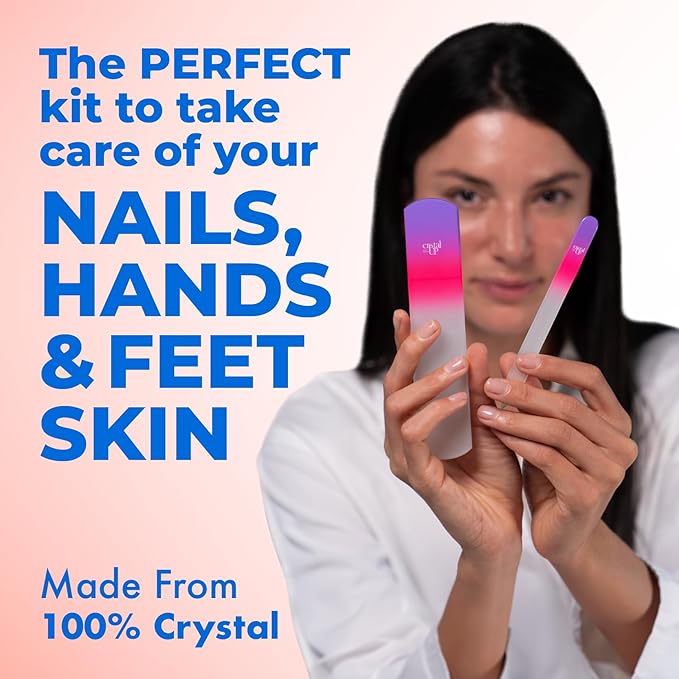 Cristal UP Crystal Nail and Feet Care Kit - 2PC with a Crystal Foot Scraper and Medium Glass Nail File, Durable, Eco Friendly and Gentle on Nails, Perfect for Home Office and On The Go, Yellow Lemon