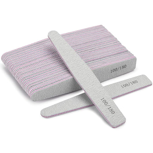 BTYMS 25Pcs 100/180 Grit Nail Files - Double Sided Emery Boards for Acrylic & Natural Nails, Salon Grade Manicure Tools