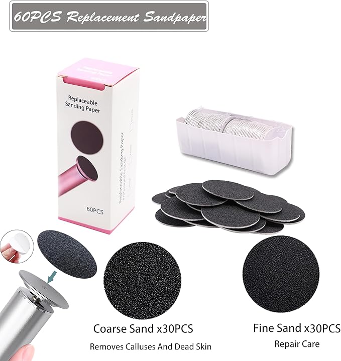 Electric Callus Remover Powerful Electric Foot File Grinder Sander Machine with Speed Controller and 60PCS Replacement Sandpaper Disk Pedicure Feet Care Tool for Dead Skin Removal Gray