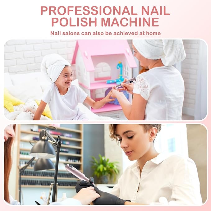 Portable Electric Nail Drills,Professional Nail Drill File Kit for Acrylic,Manicure and Pedicure Sets for Grinding,polishing and Trimming,Rechargeable Pedestal Nail Polisher. Pink