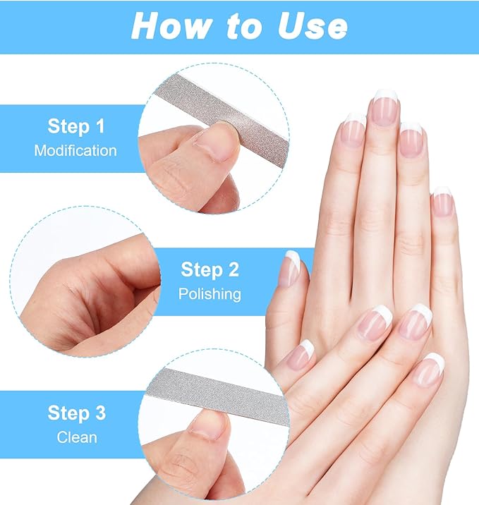 4Pcs Diamond Nail File, 8 Inch Stainless Steel Curved Tip Diamond Dust Nail File, Double Sided Abrasive for Professional Manicure Pedicure Salon Home Use