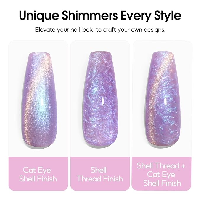 Peacecolor Cateye Gel Polish Shimmer Pearl Nail Polish with Magnet Pink Purple Blue Glitter 6 Colors Cat Eye Magnetic Nail Polish Iridescent Chrome Mermaid Drawing Swirl Shell Thread Effect DIY Gifts