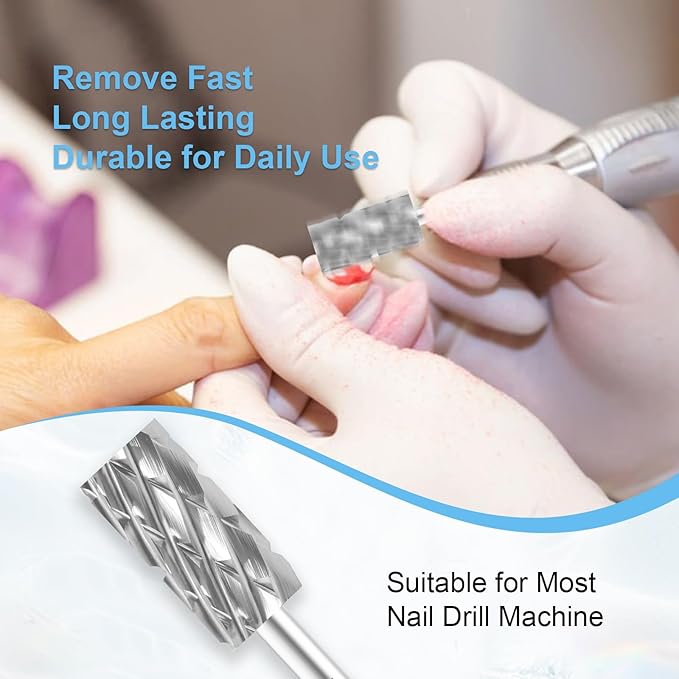 3/32" Large Barrel Bit Tungsten Carbide Nail Drill Bit Safety Bit for Gel & Acrylic Removal, Right Way Rotating Efile Tip, Salon Electric File Accessory (5XC Girt, Silver)