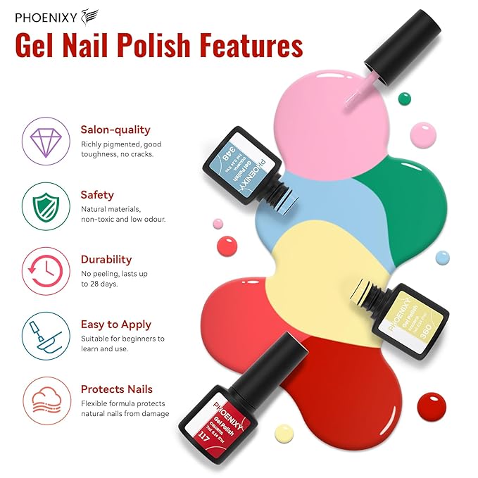 PHOENIXY 71 Pcs Gel Nail Polish Kit with U V Light, 55 Colours Gel Polish with 5 Pcs Base Top Coat Manicure Starter Nail Polish Set Gifts for Women ST9018