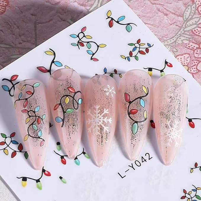 6PCS Christmas Nail Art Stickers Luminous Christmas Nail Decals Xmas Tree Light String Nail Art Supplies 3D Self-Adhesive Nail Stickers Colorful Light Nails Accessories for Women Xmas Nails Decoration