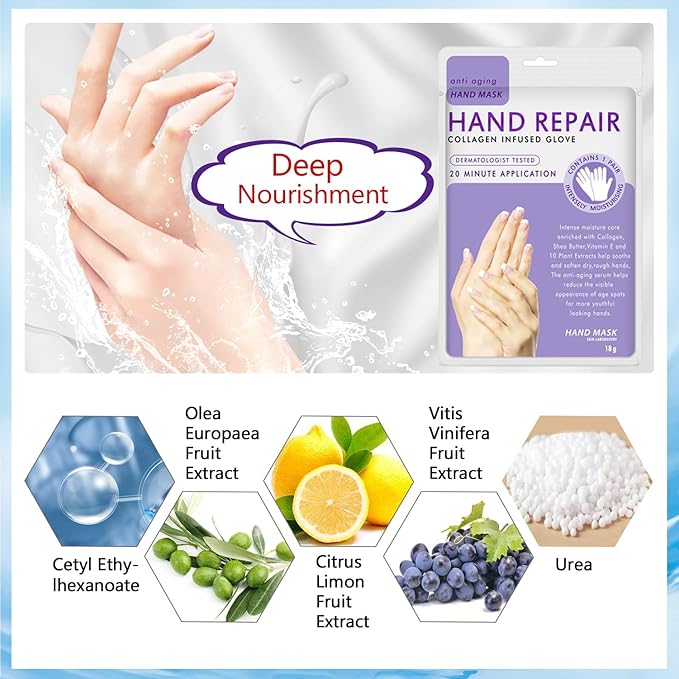 Hand Peel Mask Moisturizing Gloves 5Pack, Hydrating Hand Masks Repair Dry Cracked Hands, Skin Moisturizer for Soft and Smooth Touch