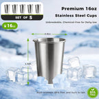 5 Pack 16 oz 304 Stainless Steel Pint Cups, Stackable Camping Cups | Food-Grade - Image 3