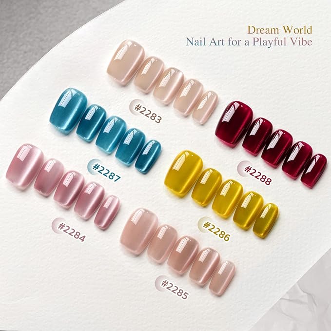 GAOY Dream World Glitter Red Cat Eye Gel Nail Polish Set with Magnet for Pink Blue Holographic Cat Eye, Salon Gel Manicure and Nail Art DIY at Home