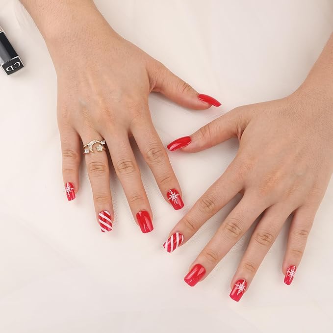 MOMSON Semi Cured Gel Nail Strips - 20 Real Gel Nail Polish Stickers/Full Nail Wraps - Art Manicure Kits for DIY at Home, Salon-Quality, Easy to Apply & Remove (Christmas Gifts)