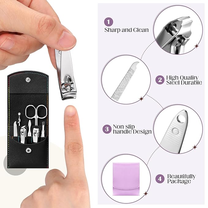 30 Set Manicure Kit Bulk Nail Clippers 7 in 1 Mini Nail Clippers Stainless Steel Professional Care Pedicure with Travel Bag Grooming Kit for Christmas Women Men Home(Retro Color,Stylish)