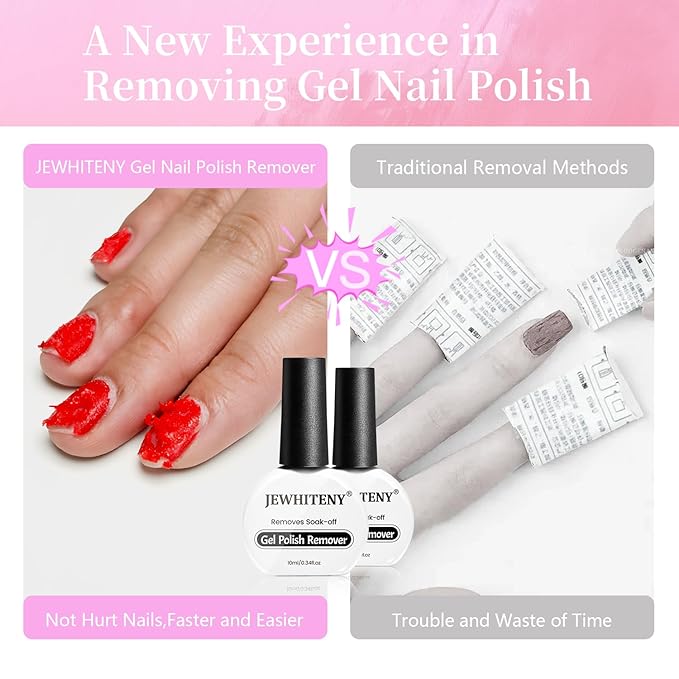JEWHITENY Gel Nail Polish Remover Set: 2 Bottles of 10ml Nail Polish Remover and two manicure tools,Quickly and Easily Remove Nail Polish Without Soaking or Wrapping professional Gel Remover for Nails
