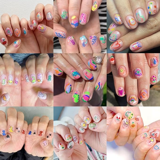 6Pcs Cute Dinosaur Nail Art Stickers 3D Self Adhesive Kawaii Nail Decals Cute Nail Stickers Colorful Animal Aircraft Summer Nail Design Sticker Heart Nail Art Supplies for Women Manicure Accessories