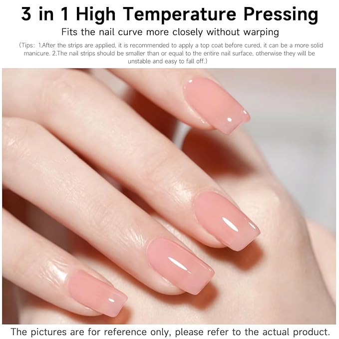 Semi Cured Gel Nail Strips, Sakura Powder | 28 pcs Gel Nail Strips Work with Any UV Lamp, Salon Quality UV Nails Stickers, Easy to Apply for Home Nails DIY