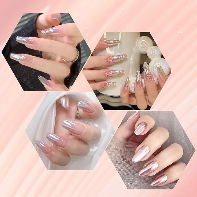 Artdone Chrome Nail Powder Magic White Pearl Kit Mirror Effect Silver Metallic Holographic Dip Nail Powder Decoration Iridescent Aurora Mermaid Pigment