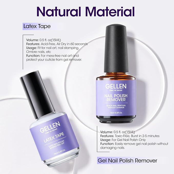 Gellen Gel Nail Polish Remover Kit, Gel Polish Remover with Liquid Latex for Nails, Quick & Easy Remover for Nails in 3-5 mins, No Need Soaking Or Wrapping