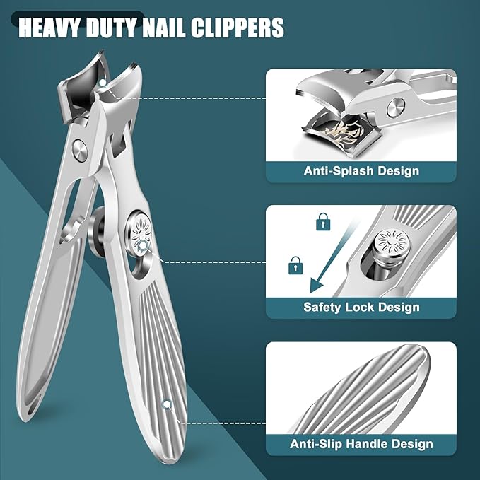 Nail Clippers for Men Thick Nails with Catcher, Large Toenail Clippers with Wide Jaw Opening for Seniors, Heavy Duty Long Handle Fingernail Clipper Gifts for Men Women Adult