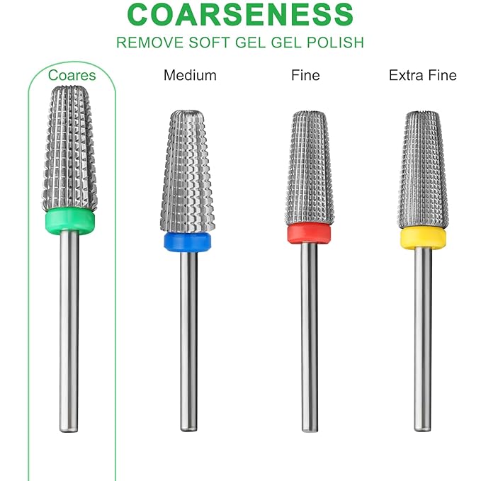 5 in 1 Nail Drill Bits, 3/32'' Professional Carbide Tungsten Multi-function Bits, Suitable for Manicure Pedicure Cuticle Gel Polishing, Technicians Bits (Coarse - C, Silver)