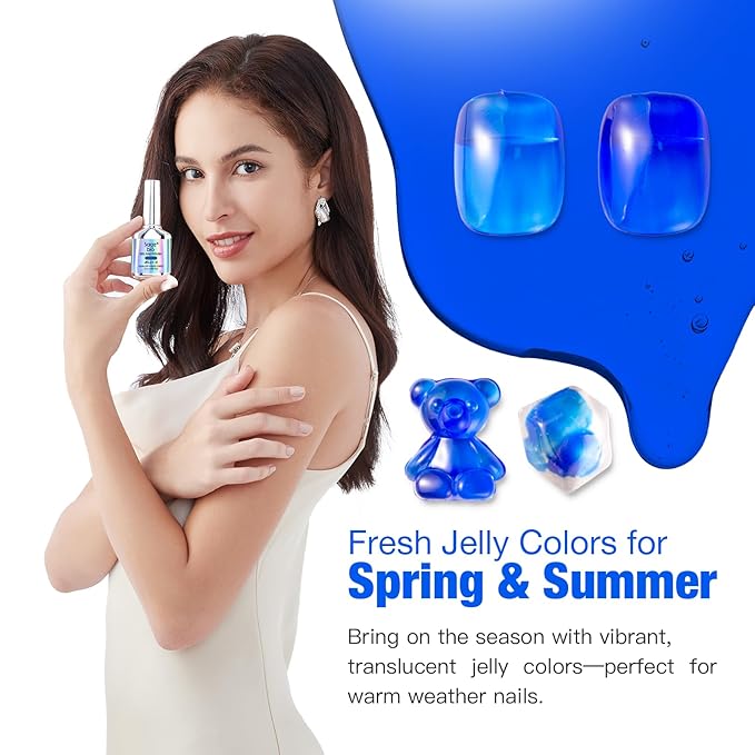 Jelly Gel Nail Polish, 15ml Semi-Transparent Gel, Glossy Finish, Vibrant Colors for DIY Manicures, Long-Lasting & Chip-Resistant