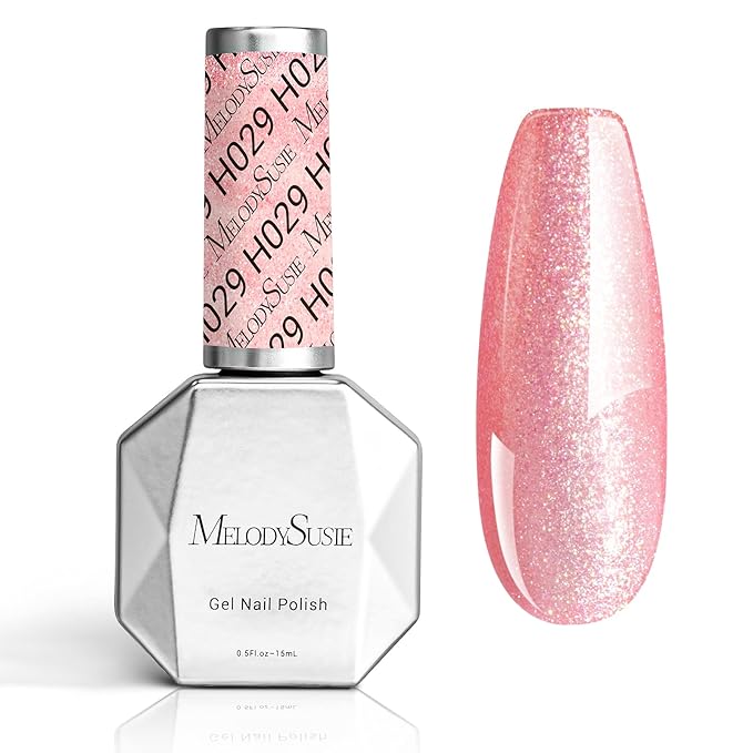 MelodySusie Sweet Pink Glitter Gel Nail Polish,0.5fl oz Soak Off UV LED Sparkle Pink Glitter Gel Polish Christmas Gift for Women Nail Art Manicure Salon DIY Nail Design Decoration at Home-A1617