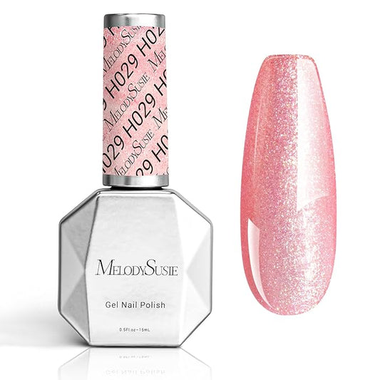 MelodySusie Sweet Pink Glitter Gel Nail Polish,0.5fl oz Soak Off UV LED Sparkle Pink Glitter Gel Polish Christmas Gift for Women Nail Art Manicure Salon DIY Nail Design Decoration at Home-A1617