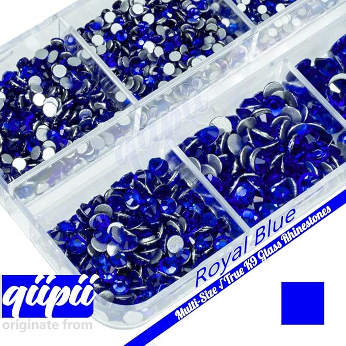 2550pcs Royal Blue Nail Art Flatback Rhinestones for Face Makeup Sapphire Nail Gems Gemstones K9 Glass SS4~SS20 6 Sizes Dark Blue Diamonds Stones w Tweezer & Picking Pen for Nails DIY Crafts