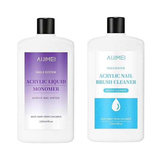 AIJIMEI Professional Acrylic Liquid Monomer & Nail Brush Cleaner Set for Quick Cleaning of Nail Brushes and Nail Extension Glue Nail Products, Suitable for Beginners DIY Home Nail Salon 120ml/4fl.oz