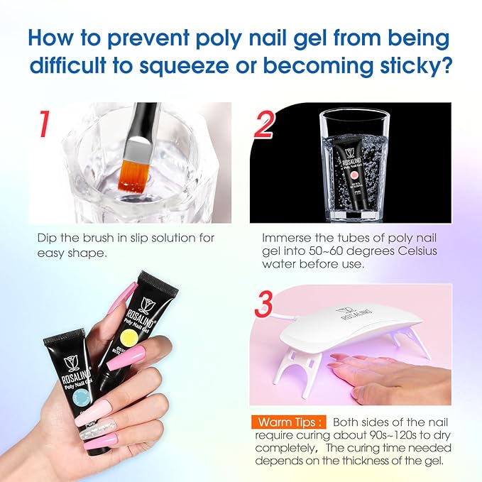 ROSALIND Poly Nail Gel Kit -24 Colors with Accessories Neon Poly Nails Gel Starter Kit with Slip Solution Mini UV Lamp Base Top Coat, Halloween All Seasons Classic Colors Poly Extension Gels Nails Kit