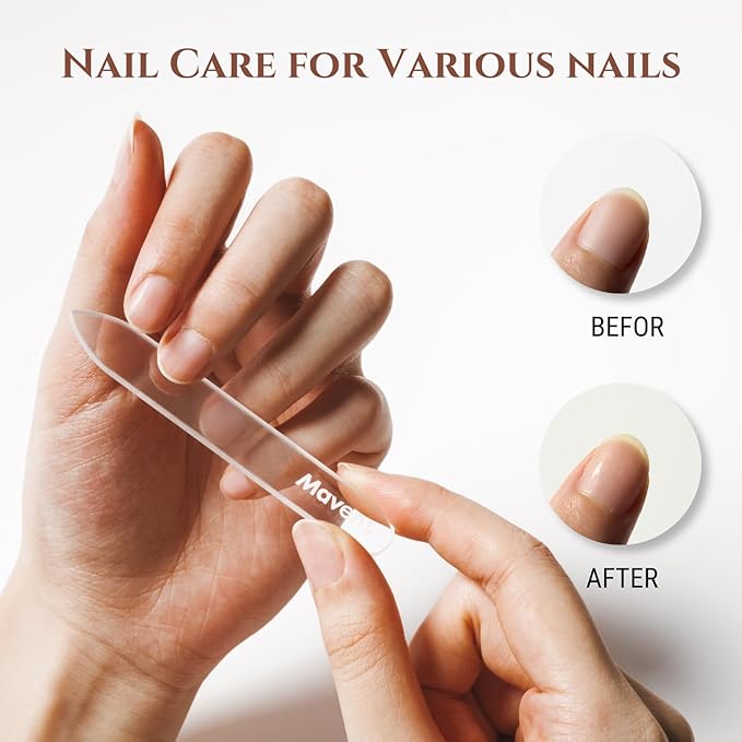 Mavens Glass Nail File Set with Case, Professional Crystal Fingernail Files for Natural Nails, Reusable Portable Manicure and Pedicure Nail Buffer, Manicure Tools for Home and Travel, Gift for Women.