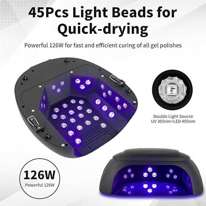 Cordless UV LED Nail Lamp,126W Rechargeable Nail Dryer for Gel Nails,Fast Curing Lamp Manicure,Pedicure,Ideal for Nail Salon(Black)