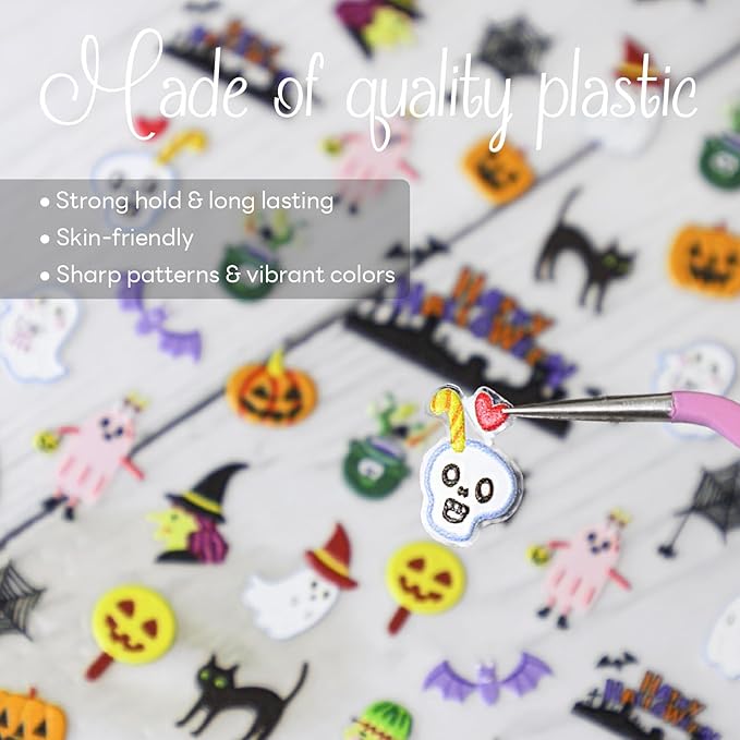 Halloween Nail Stickers for Nail Art - Ghost Witch Nail Art Sticker Halloween 5D Embossed Nail Decals Self-Adhesive Nails Supply Manicure Stickers for Nails Decoration