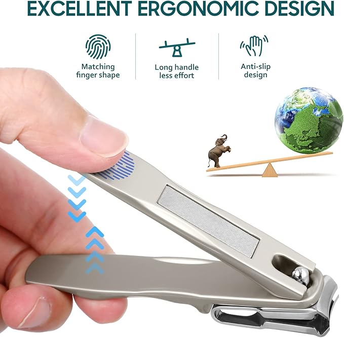 Nail Clippers for Seniors, 360 Degree Rotary Fingernail and Toenail Clippers with Long Handle Ultra Sharp Sturdy Stainless Steel Heavy Duty Large Toe Nail Clippers with Catcher for Men Women