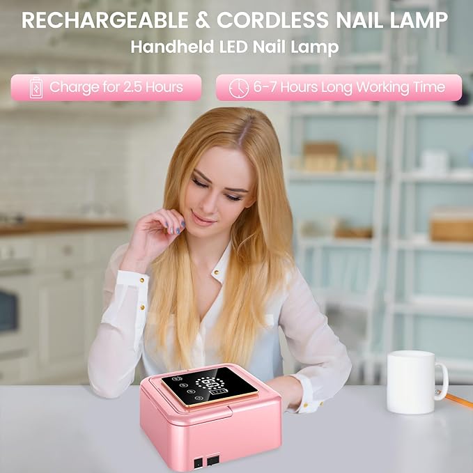 UV Nail Lamp 108W, UV Light for Gel Nail Polish, Cordless LED Nail Lamp with 36 Beads & Touch Display, Nail Light with 4 Timer Mode & Auto Sensor, Fast Curing Nail Dryer for Salon & Home (Pink)