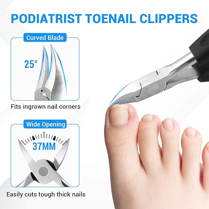 2025 Toenail Clippers for Seniors Thick Toenails, Angled Head Large Toe Nail Clippers for Thick Nails for Men, Heavy Duty Ingrown Toenail Clippers, Long Handle Slanted Nail Clippers Wide Jaw