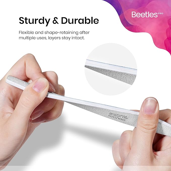 Beetles Pro 120-Pcs Nail File – Professional 100/180 Grit Double Sided Emery Board Nail Files Washable Shaper Files for Acrylic, Gel & Natural Nails – Salon Quality Manicure Tool