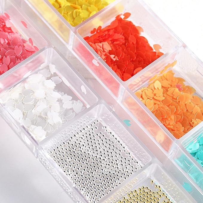 Flower Petals Glitter Nail Art Sequins, Mixed Floral Nail Flakes Beads Rhinestone Nail Art Design, 3D Flowers Acrylic Nails Supplies for Women Girls Manicure Charms Decorations, Flower Nail Art Tips