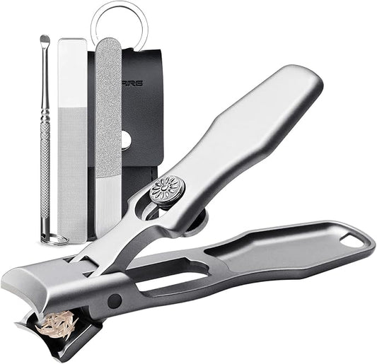 Nail Clippers for Men Thick Nails Large Wide Jaw Opening Toenails Clippers for Seniors Long Handle Heavy Duty Portable Ultra Sharp Fingernail Cutter with Catcher for Adult Women (Silver Set)