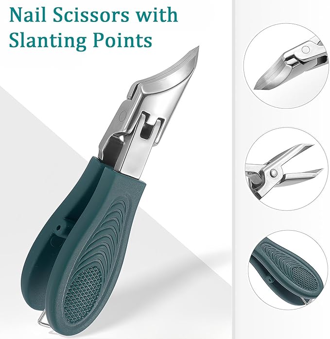 Eagle Beak Beveled Nail Clippers, Wide Jaw Opening Anti-Splash Slanted Nail Clippers Set, Super Sharp Oblique Large for Thick Nails, Seniors & Ingrown Care (Black)