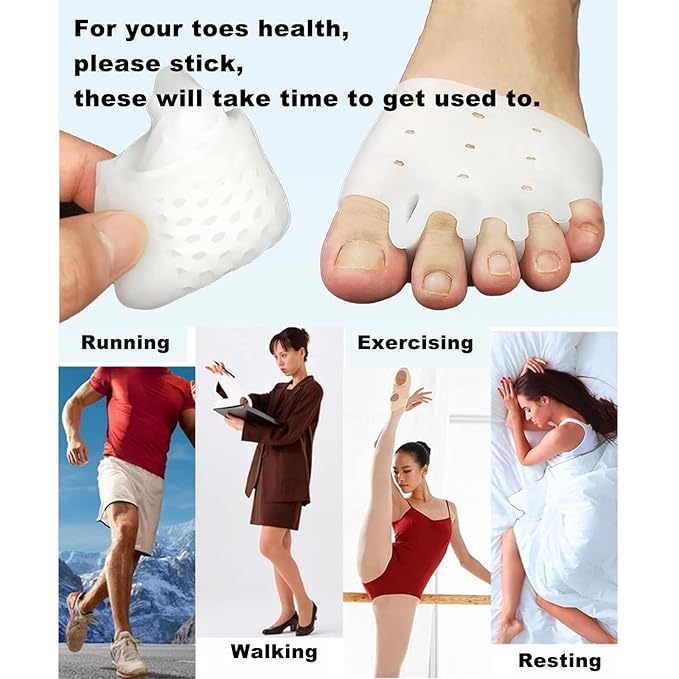 2 Pairs Silicone Toe Separators, Bunion Corrector Cushion, Metatarsal Pads, Ball of Foot Cushions, Breathable Soft Gel Foot Cushions for Men Women Straighten Overlapping Toes, Realign Crooked Toes