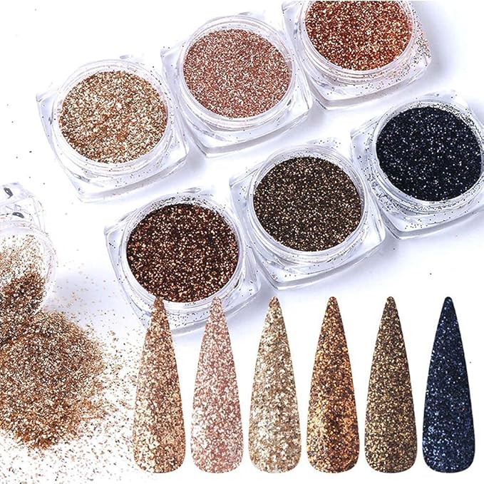 6 Boxes Holographic Sugar Glitter Nail Art Sequins Kits 3D Metallic Shining Flakes Acrylic Powder Dust for Women Nails Design Manicure Decorations